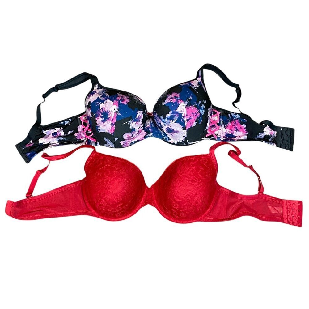 Bundle of 2 Cacicque Bras Plus‎ Sz 40DDD Black Floral & Red Lace #361V